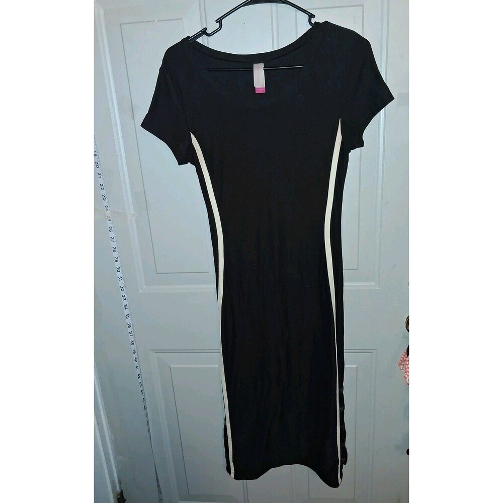 No Boundaries Women's XS Navy Blue Long Maxi Dress Cream Side Stripes
